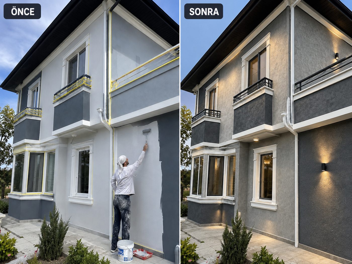 Sığacık dış cephe boya öncesi ve sonrası